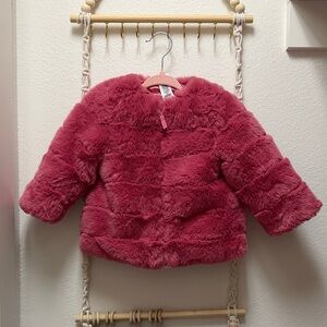 Little Me Plush Faux Fur Jacket in Raspberry